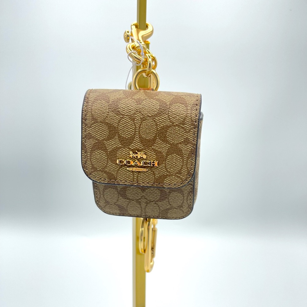 COACH Earbuds/coin signature logo pouch bag charm in khaki